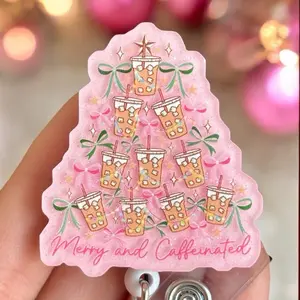 Glitter My Badge Christmas iced coffee badge reel for nurse and hospital workers. Badge clip Badge pull - Retractable swivel clip with a 360 rotation. Great gift for coworker.