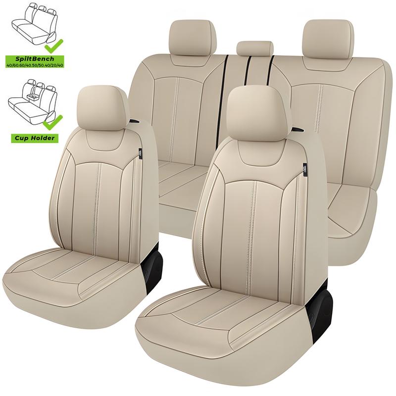 5 Seats Beige PVC Waterproof Car Seat Covers Full Set Universal Fit for Cars SUVs with 3 Zipper Airbag Compatible Truck Cushion Protector