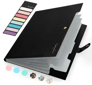 Sooez Accordion File Organizer, Letter Size Expanding File Folder with Labels, 5 Pocket Folders for Documents, Portable Paper Bill Receipt Organizer for Home School Office Supplies, Black
