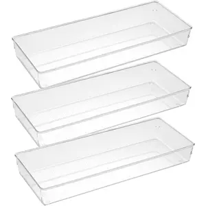3 Pack 15" X 6" Large Clear Plastic Drawer Organizer Tray, Ideal for Cutlery Utensil and Makeup Storage