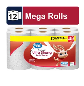 Great Value Ultra Strong 2-Ply Toilet Paper, 12 Mega Rolls, Compare to Charmin Ultra Strong
