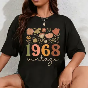 100% Cotton 1968 Vintage Wildflower Floral It's My Birthday Women Girls T-Shirt
