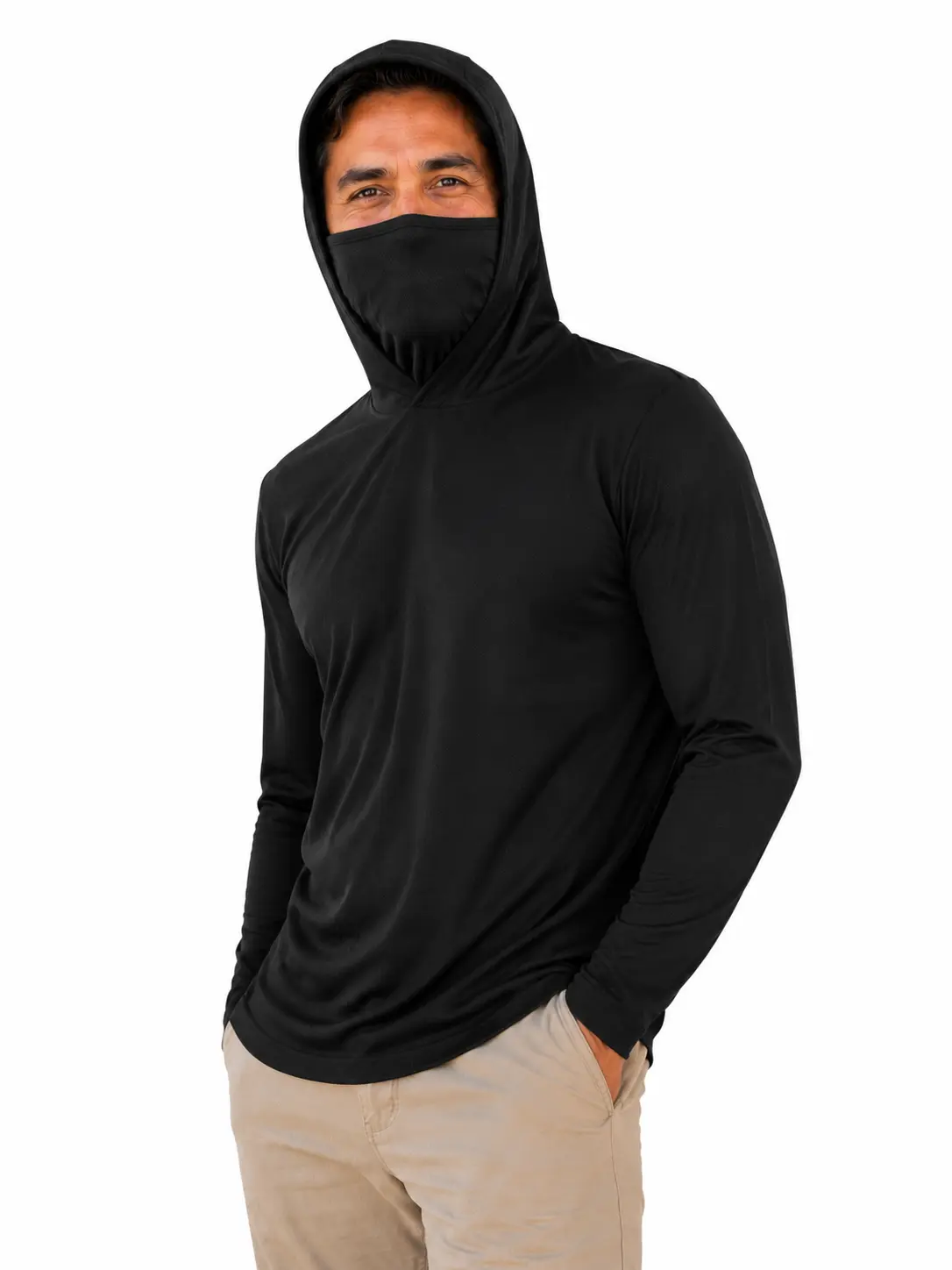 Men's Hooded Sun Protection Shirt with Face Mask, UPF 50+ UV Protection Cooling Long Sleeve Shirt, Quick Dry Fishing Hiking Outdoor Performance Top