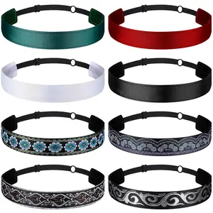 8 Pcs Woman Elastic Headband Adjustable Non Slip Velvet Lined Headbands Solid Color Boho Headband for Women Sport Yoga Work Makeup Stylish Hairband (Classic Style)