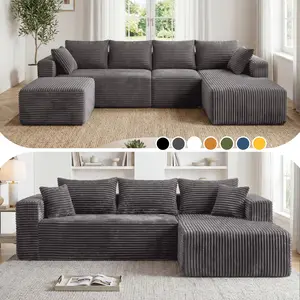 118&92.5" L/U-Shaped Modular Boneless Sectional Couch Oversized Deep-Seat No Assembly Required Suitable for Living room/Bedroom/Apartment 0015GY