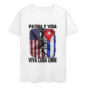 Cuban-American Solidarity Printed T-Shirt "Patria Y Vida" Stitched Flag Design Comfort Top for Men Women Cuban Heritage & Freedom Enthusiasts graphic tee crew neck
