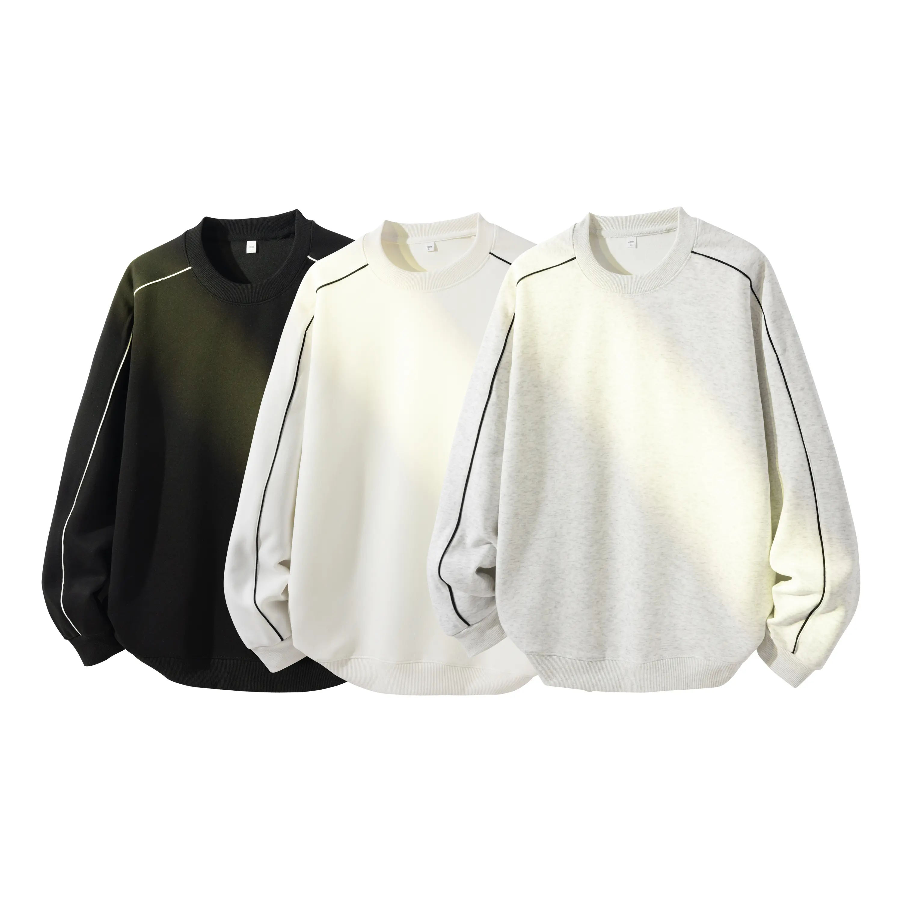 Men's Japanese Look Sweatshirt - Plain & Color-Block Longsleeves Crewneck Tops with Dropped Shoulders, Drape, Relaxed Fit, Layer-Friendly Casual Oversize Menswear