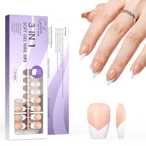 Gellen Nude Brown Press on Nails French Tip - 150pcs V Shape French Tip Acrylic Nails Short Square, 3 in 1 Pre-french Gel Nail Tips 15 Sizes Short FrenchTip Nails, No Need to File Full Cover Tips