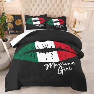 Mexican Theme Quilt Set, Mexican Girl Lips Print Bedding, Fashionable Personalized Design, Perfect for Adult Bedrooms & Living Room Decor