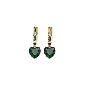 Crystal Green Esmerald Heart Golden Hoop Earrings
