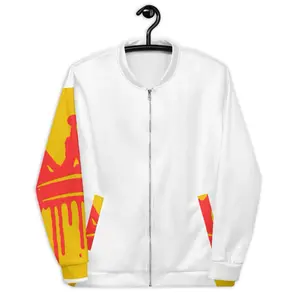 Unisex Bomber Jacket with Crown Sleeve, White, Coats, Suitable for Men and Women