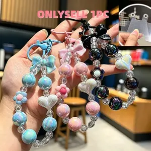 Dopamine Bowknot Beaded Phone Chain, Cute Keychain Pendant, Universal Bag Accessory, Stylish Mobile Strap, Fashionable Gift Idea