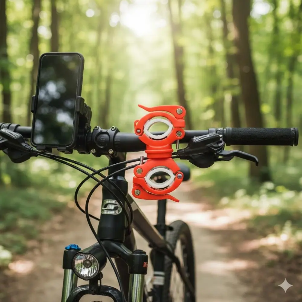 Universal Quick-Release Bike Flashlight Mount, Anti-Shock Adjustable Handlebar Clamp for Mountain Road Motorcycle Biking. Multi-Angle Lighting, Anti-Slip Metal Light Holder, Portable Safety Gear for Outdoor Cycling Accessories.