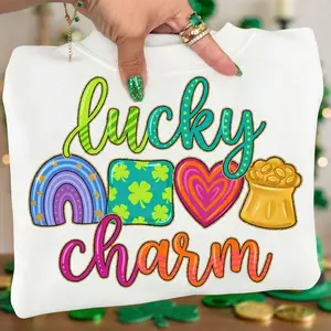 Lucky Charm Tshirt/Sweatshirt/Hoodie, St. Patrick’s Day Rainbow Shamrock Heart Shirt, Cute Irish Lucky Symbols Graphic Tee, For Men and For Women