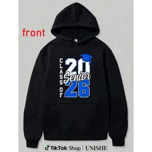 Class of 2026 Senior Hoodie – Black with Blue Graduation Cap Print