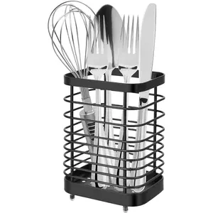 Stainless Steel Utensil Drying Rack for Kitchen Counter, Utensil Holder Organizer for Silverware Cutlery Forks Knives Spoons Chopsticks (Black)