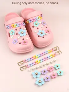 18pcs Novelty Multicolor Chain & Flowers & Faux Pearls Design Shoes Decorations, Fashionable Unique Shoes Accessories, Shoe Charm Set Gifts For Clogs Design, Footwear
