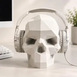 Minimal Skull Headset Stand - Universal Headphone/Headset Holder, Gaming Desk Organizer