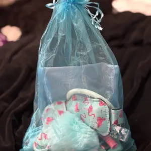 Blue Flamingo Themed Keychain with Decorative Elements and Tie