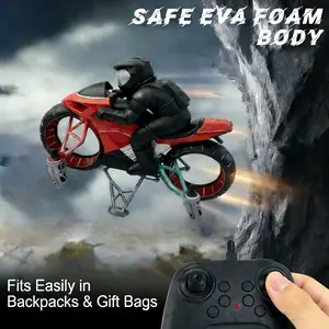 Land-Air RC Motorcycle Drone with 360° Flips & LED Lights - Remote-Controlled Stunt Flying Toy for Kids - Easy Operate Christmas & Birthday Gift - Fits in Backpacks & Gift Bags