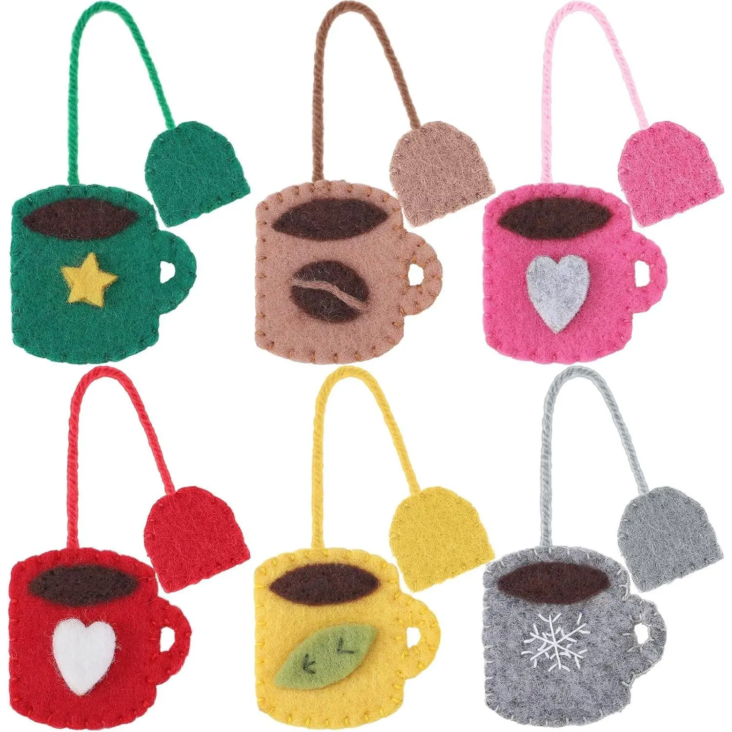 6 count Cups and  Bag Felt Bookmarks Cute Christmas  Mug Shape Hand Embroidered Bookmarks for Xmas Holiday Women Teacher Book Reading Lovers