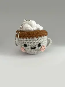 Loppy Puff - Handmade Crochet Coffee Cup Keychain | Cute Amigurumi Mug With Whipped Cream | Kawaii Bag Charm Gift Idea