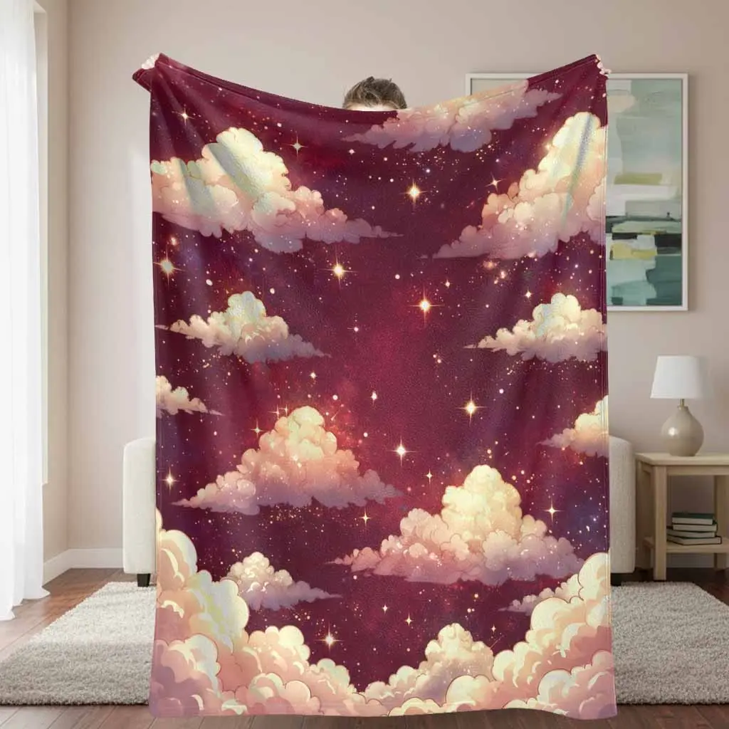 Celestial Flannel Throw Blanket - Dreamy Cloud & Starry Sky Galaxy Nebula Print, Soft Warm Breathable Lightweight Cozy Plush, Cloud Bedding Blanket, Ideal for Bedroom, Holiday Gift Home Decor, Breathable Lightweight Blankets, Celestial Blankets