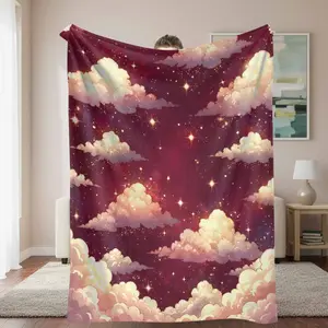 Dreamy Cloud and Starry Sky Flannel Blanket Galaxy Nebula Print Soft Warm Lightweight Cozy Plush Throw Perfect for Bedroom Living Room Sofa Reading Nook Meditation Space Holiday Gift Home Decor