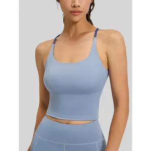 Women's High Elastic Naked Feeling Sports Bra Summer Built-in Pad Yoga Bra Fitness Camisole Tank Top with Removable Cups for Running Workout Gym Training