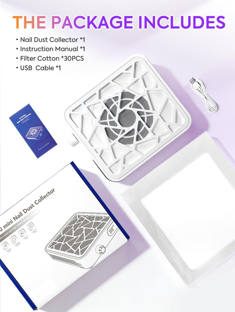 Mini Rechargeable Nail Dust Collector, 6000RPM Powerful Suction Nail Vacuum Cleaner with 10 Speed Adjustable, 2600mAh Cordless Nail Dust Extractor for Acrylic Nails, Portable Nail Salon Dust Collector for Home Use