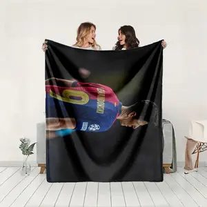 1 piece Lewandowski Barcelona jersey back view themed flannel blanket - All-season comfortable flannel blanket, modern design style, suitable for sofas and beds, digitally printed pattern, super soft and warm, 100% polyester material, machine