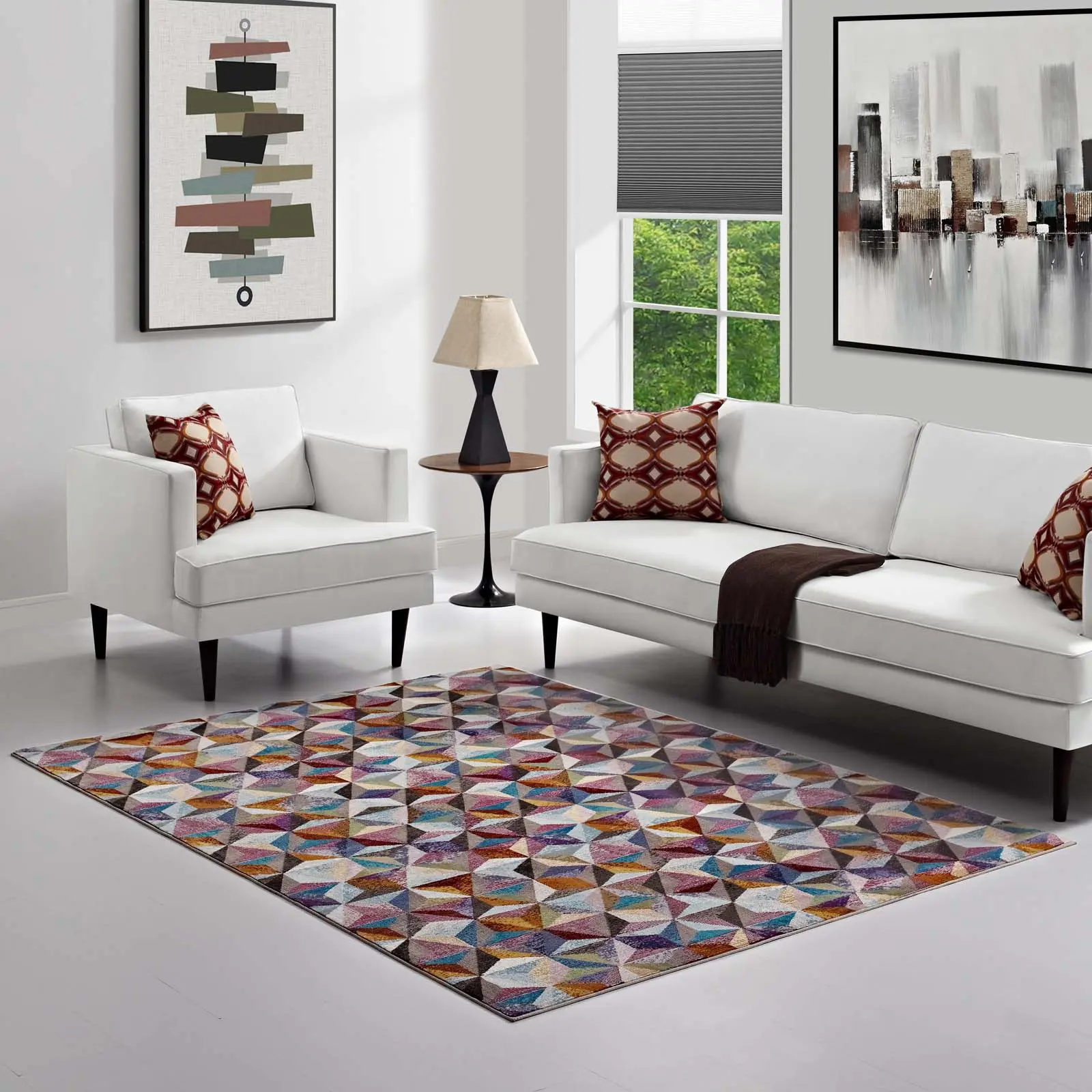 Modway Arisa Decorative Indoor Modern Home Decor Geometric Design Hexagon Mosaic 4x6 Area Rug, Multicolored Floor Rug, Decorative Area Rug, Geometric Design Rug
