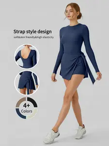 Women's 2-in-1 Quick-Dry Tennis Dress with Built-In Shorts Sleeveless Golf Athletic Romper Sundress Tie Front Ruffle Side Slit Durable Fabric