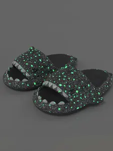 Women's Cartoon Shark Slippers, Luminous Novelty Slides, Quick Drying Non-slip Casual Sandals, Indoor & Outdoor Sports Slippers for Men and Women