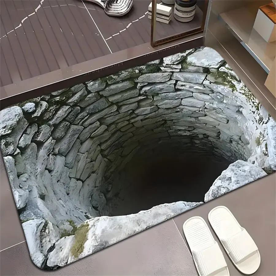 High-Definition Illusion Abyss Pattern Non-Slip Door Mat, Super Absorbent Polyester Home Decor Decorative Rug for Bathroom Bedroom Living Room Entrance Camping Picnic Yoga