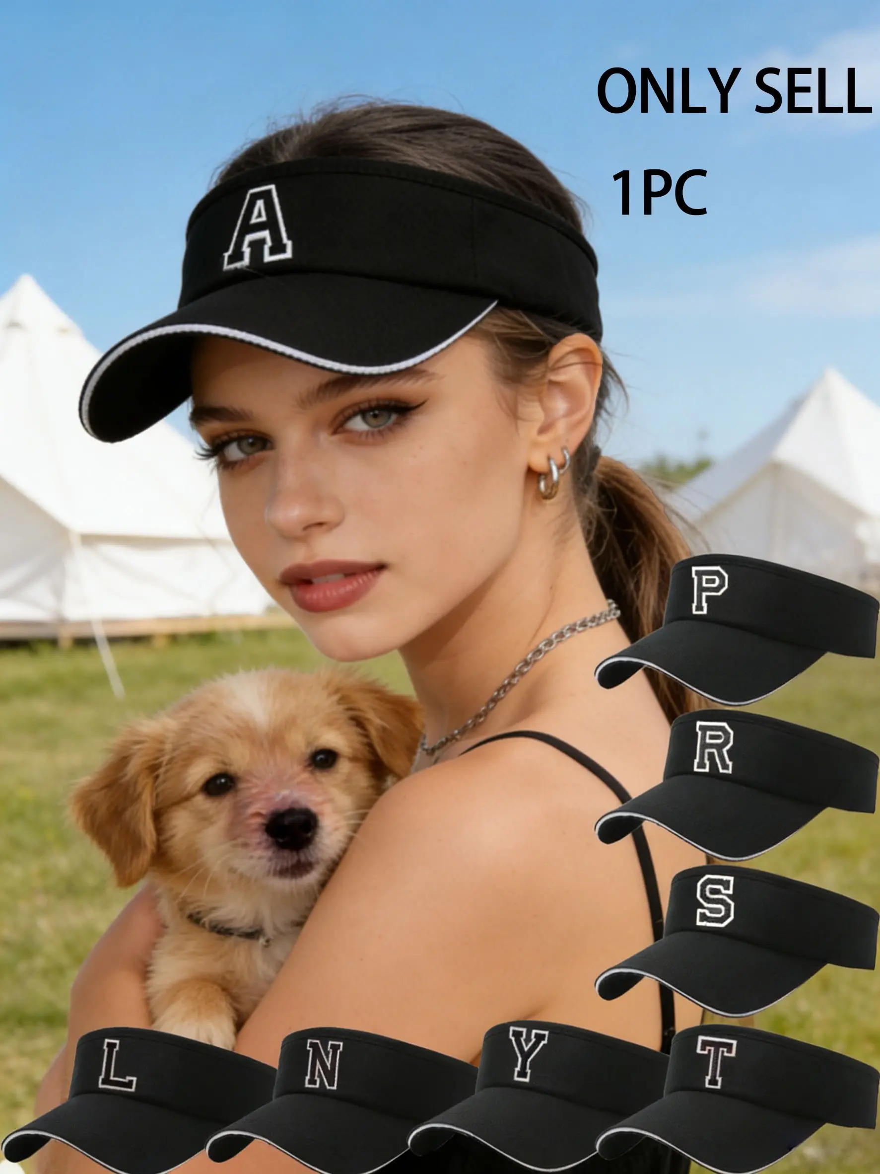 Outdoor Running Tennis Visor Sports Hat for Women A-Z Letter Embroidered Breathable Sun Protection Adjustable Empty Top Sun Cap Summer Running Caps