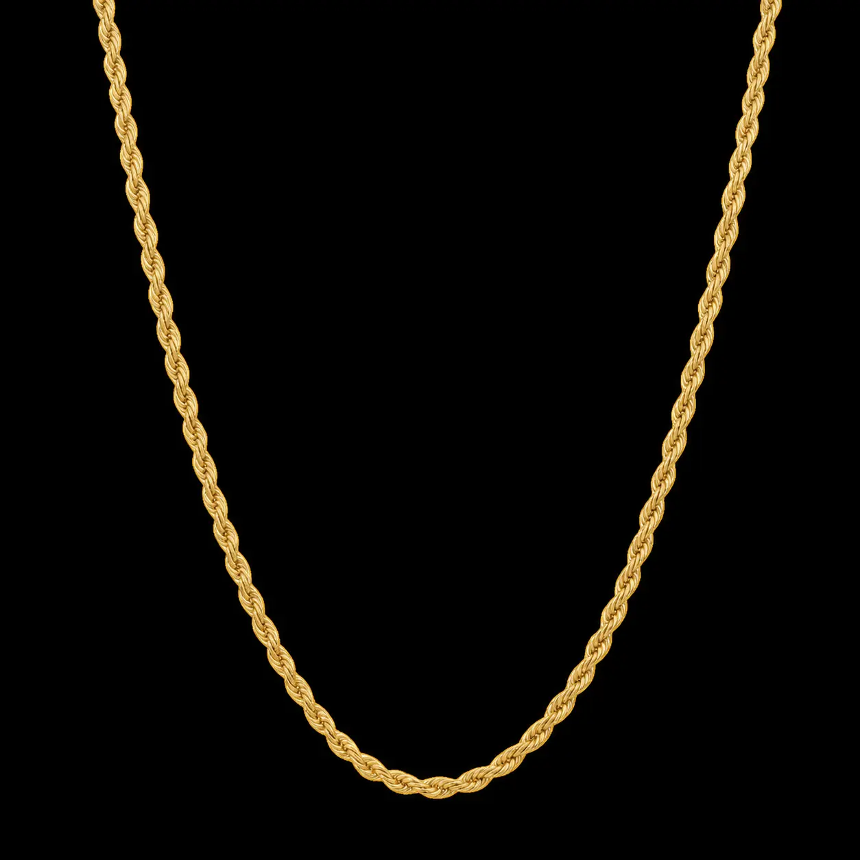 Stainless Steel, 18k Gold-Plated, 3mm Rope Chain Necklace For Women Men Unisex Stainless Steel, 18k Gold-Plated, 3mm Rope Chain Necklace For Women Men Unisex