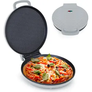 Pizza Maker 12-inch Pizzas Machine, Newly improved Cool-touch Handle Non-Stick plates Pizza oven & Calzone Maker, Electric Countertop Oven for Home or School, 12" Indoor Grill/Griddle, Gray