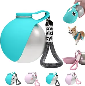 2-in-1 Dog Water Bottle & Bowl, Portable Dog Water Bottle with Silicone Bowl, Leak-Proof Pet Travel Tumbler for Walking Hiking, Foldable Dispenser for Puppies Outdoor