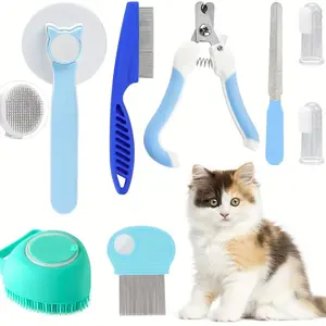 Pet Grooming Tool Set, 8 Counts/set Pet Hair Removal Brush, Pet Bath Brush, Pet Hair Removal Tool, Dog & Cat Grooming Supplies