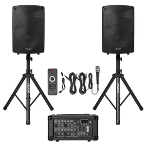 fathersdaygift VEVOR Professional PA System, 800W Powered, Sound System Set with 6 Channel Mixer, Dual Speakers, Wireless Bluetooth, Microphone, Compact Stands, USB SD XLR Inputs, Remote Control, for DJs Events