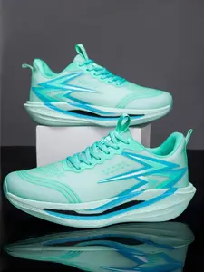 Unisex Cyan-Blue Color-Block Running Shoes: Breathable Mesh + Thick Shock-Absorbing Sole, Professional Sports Training Shoes