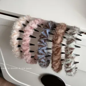 Plush Toothed Wave Headband for Women, High Crown, Autumn and Winter Furry Face Washing Headband, Daily Wear for Women