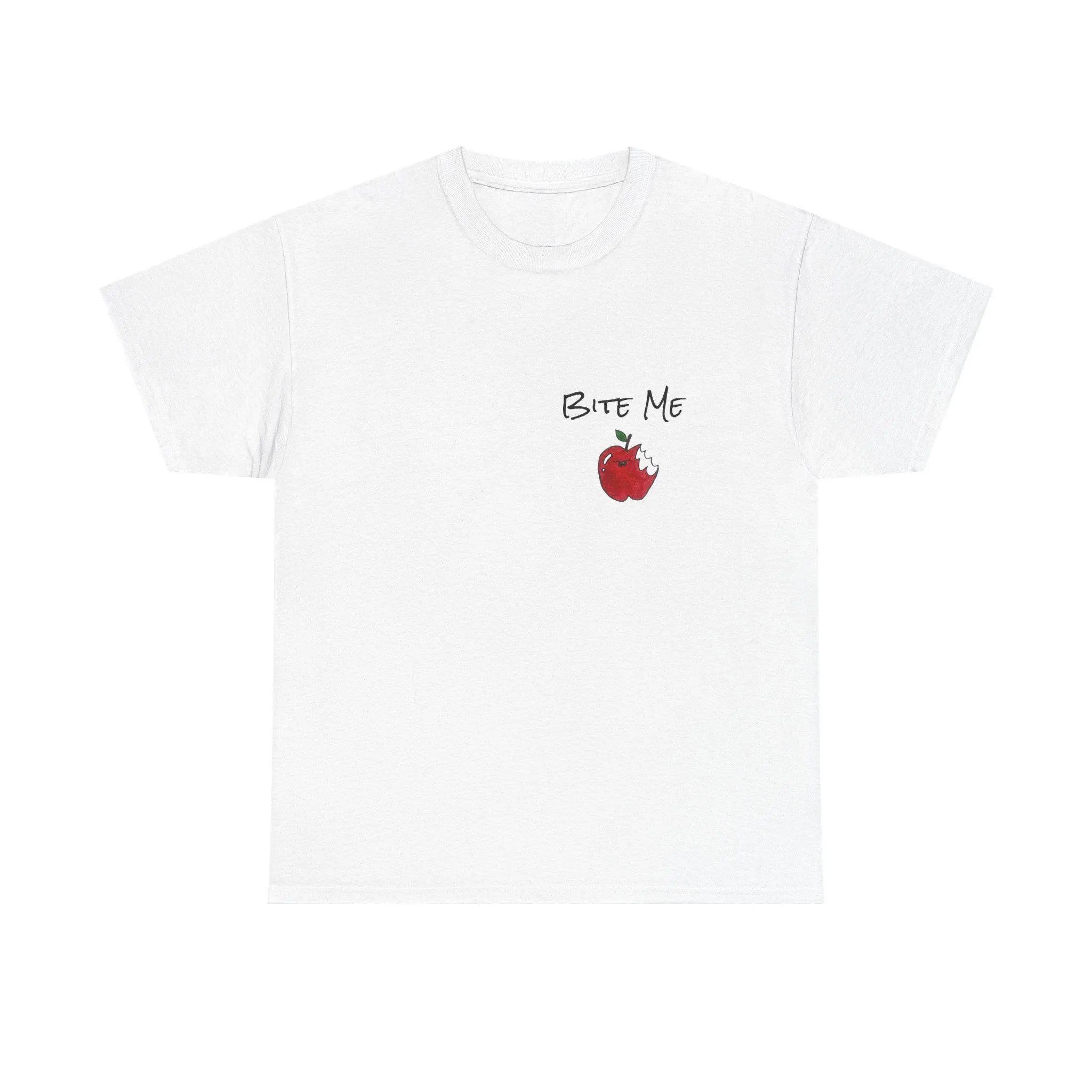 Bite Me Unisex Heavy Cotton Tee, Funny Graphic Tee, Casual T-Shirt, Gift for Foodies, Summer Fashion, Unique Statement Shirt 1980s Gen X