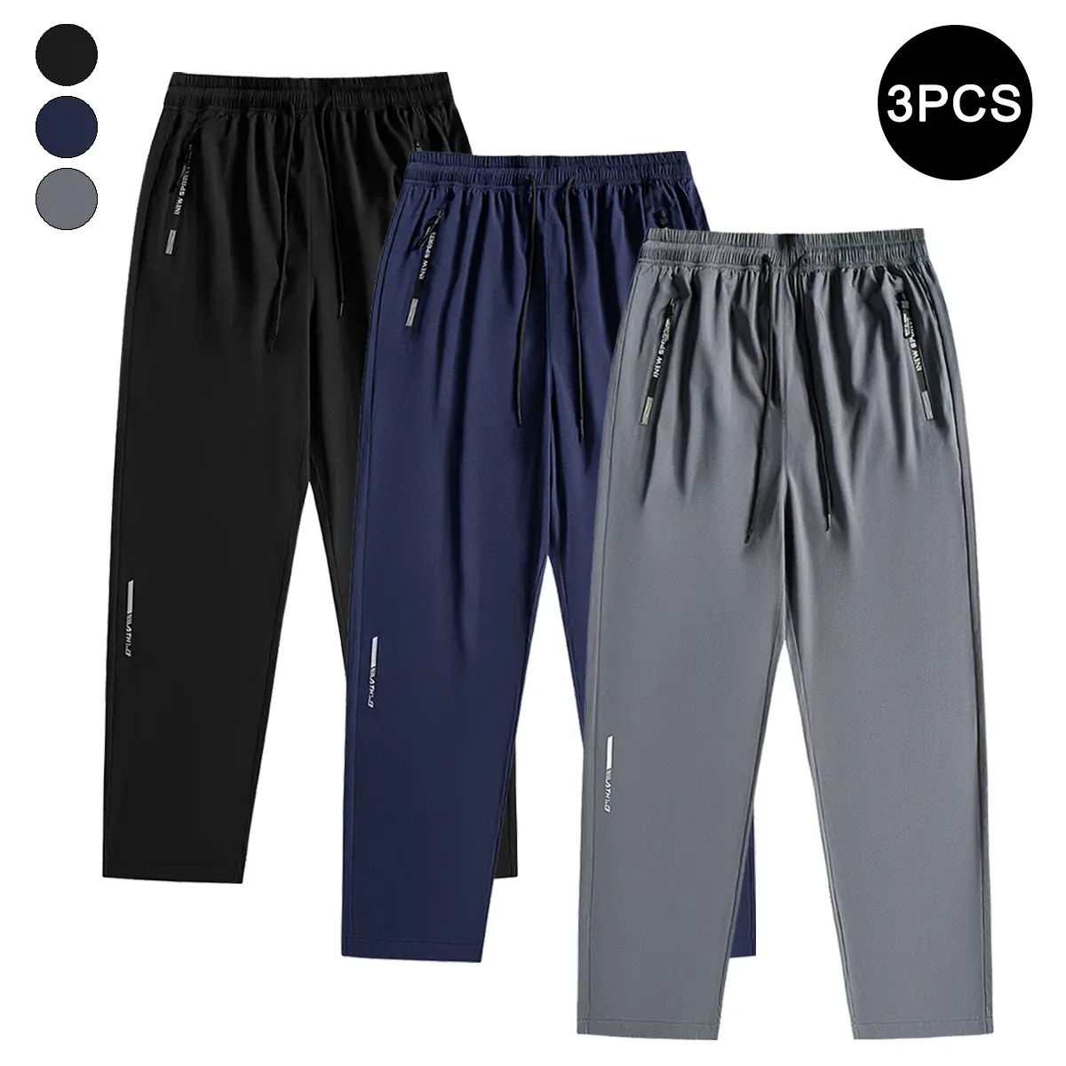 Men’s Lightweight Casual Pants Black/Blue/Gray Set Drawstring Elastic Waist Fitness Pants Essential Breathable Long Pants for Men, Plain, Straight Pants, Activewear, Sportswear