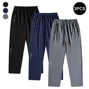 Men’s Lightweight Casual Pants Black/Blue/Gray Set Drawstring Elastic Waist Fitness Pants Essential Breathable Long Pants for Men, Plain, Straight Pants, Activewear, Sportswear,summervibes