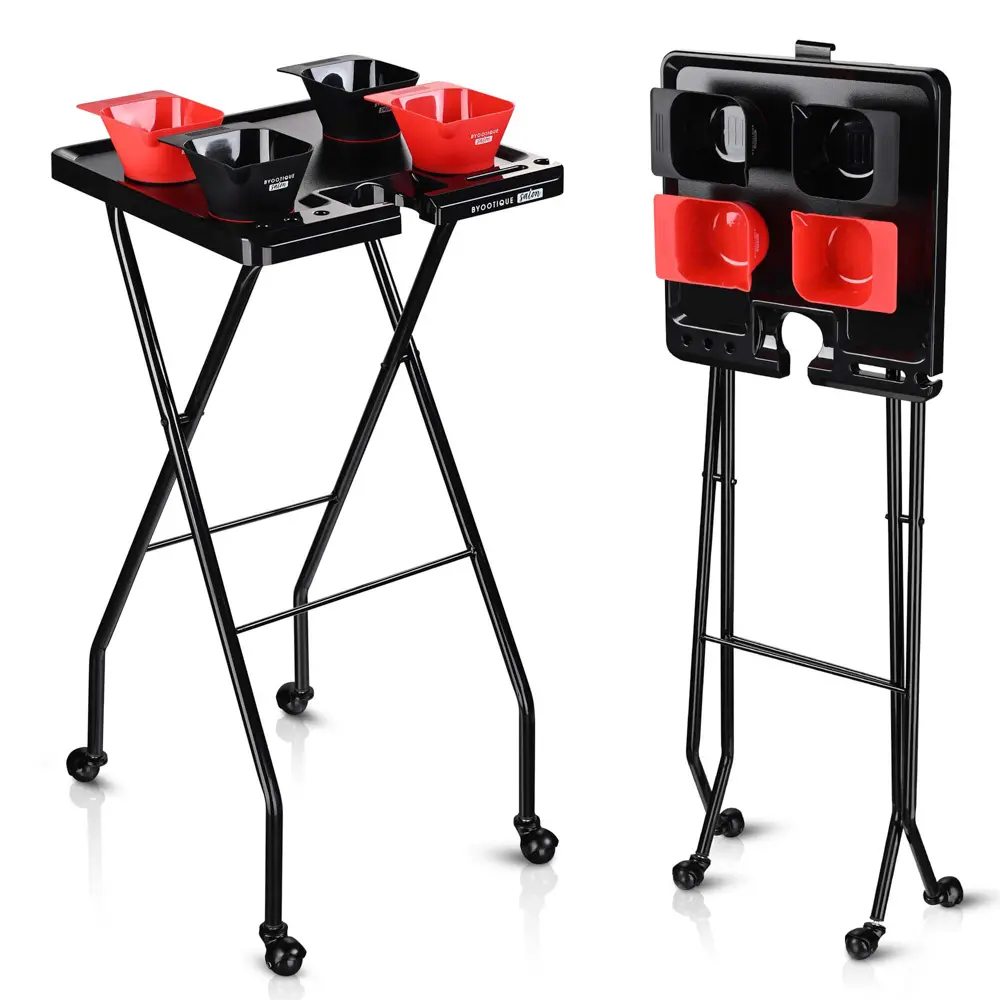 Byootique Rolling Salon Tray with Magnetic Bowls(4) & Drawer for Hair Stylist