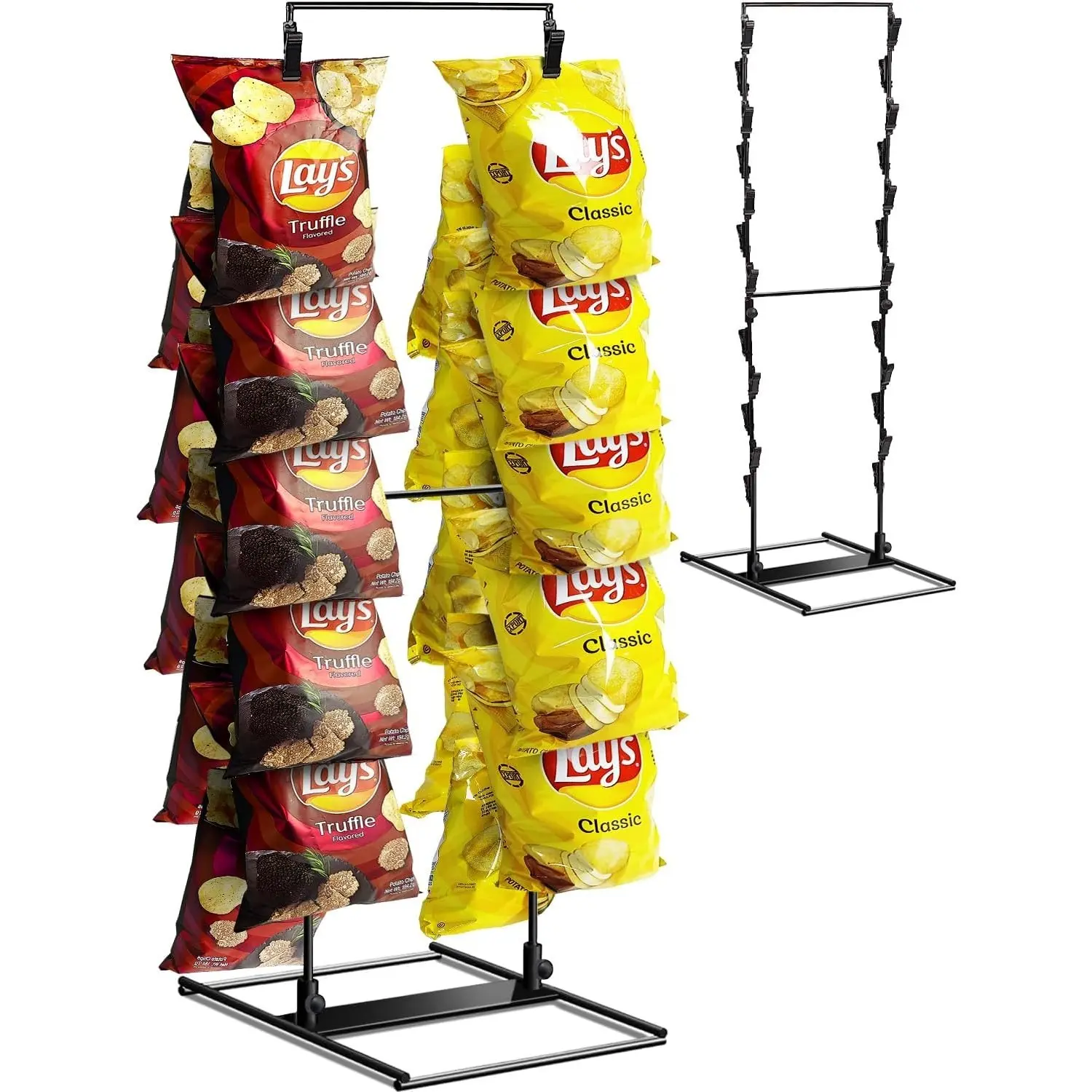 Metal Rectangular Sturdy Hold Chip Display Rack Organizer with 28 Clips, Countertop Snack Holder for Potato Chips, Candy, Home Kitchen Use