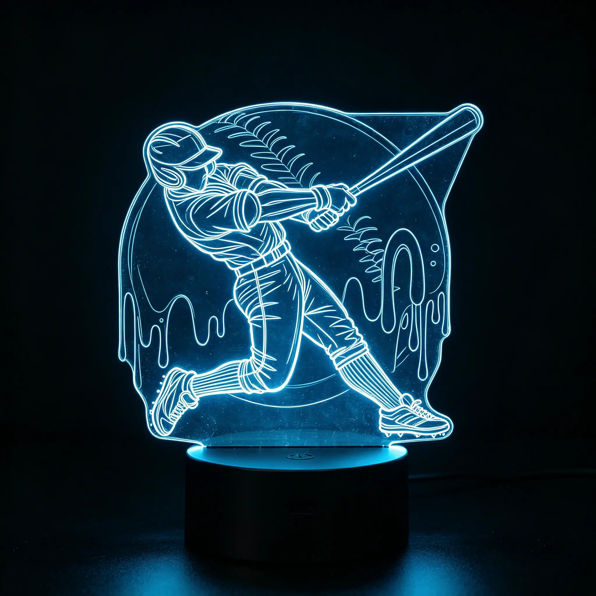 Drip‑Style Baseball Batter Player Acrylic Night Light, Neon Glow Sports Themed Decor Lamp for Bedroom, Desk, Game Room & Indoor Home Display Ornament