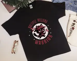 Ninja Cat Multiple Myeloma Warrior Shirt, Cancer Fighter Support Shirt, Multiple Myeloma Awareness Apparel, Thoughtful Gift for Survivors, Burgundy Ribbon Graphic Tee